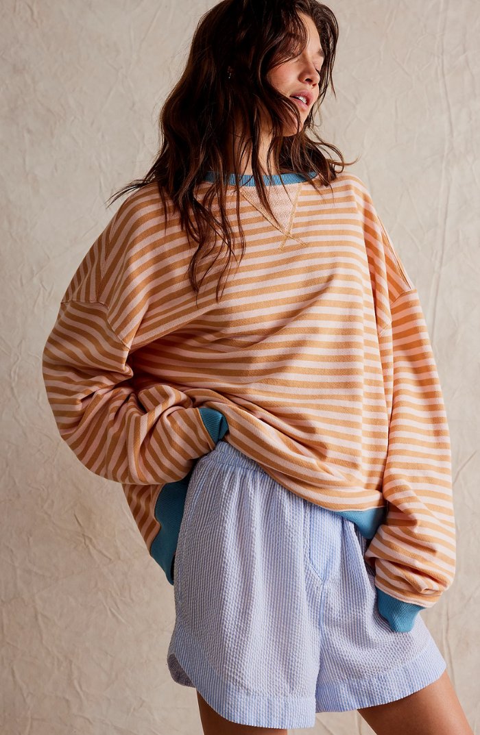 Women’s Oversized Striped Sweatshirt with Neon Contrast Trim 6