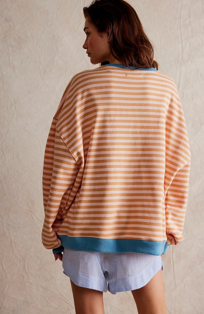 Women’s Oversized Striped Sweatshirt with Neon Contrast Trim 7