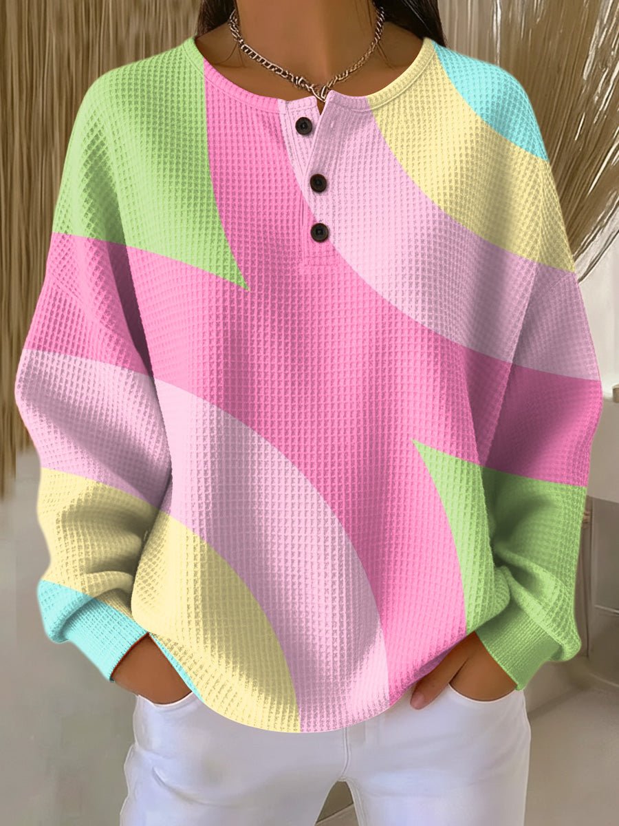 Women’s Oversized Waffle Knit Sweater Button Front Design 0