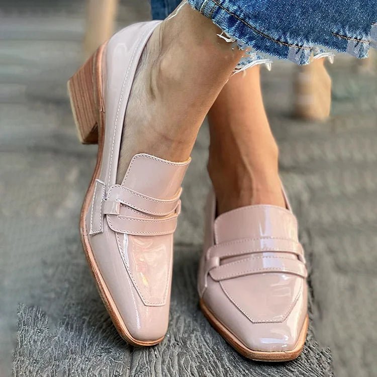 Women’s Patent Leather Loafers Elegant Block Heel Design 0