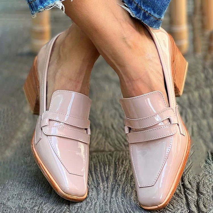 Women’s Patent Leather Loafers Elegant Block Heel Design 1