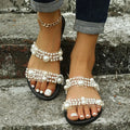 Women’s Pearl-Embellished Flat Sandals with Transparent Straps 0