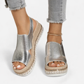 Women’s Platform Sandals Metallic Croc-Effect Wedge Design 0