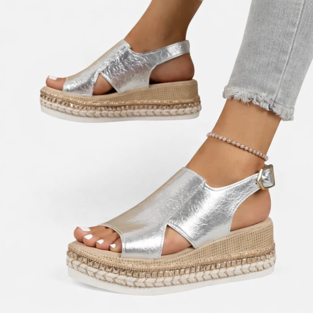 Women’s Platform Sandals Metallic Croc-Effect Wedge Design 2