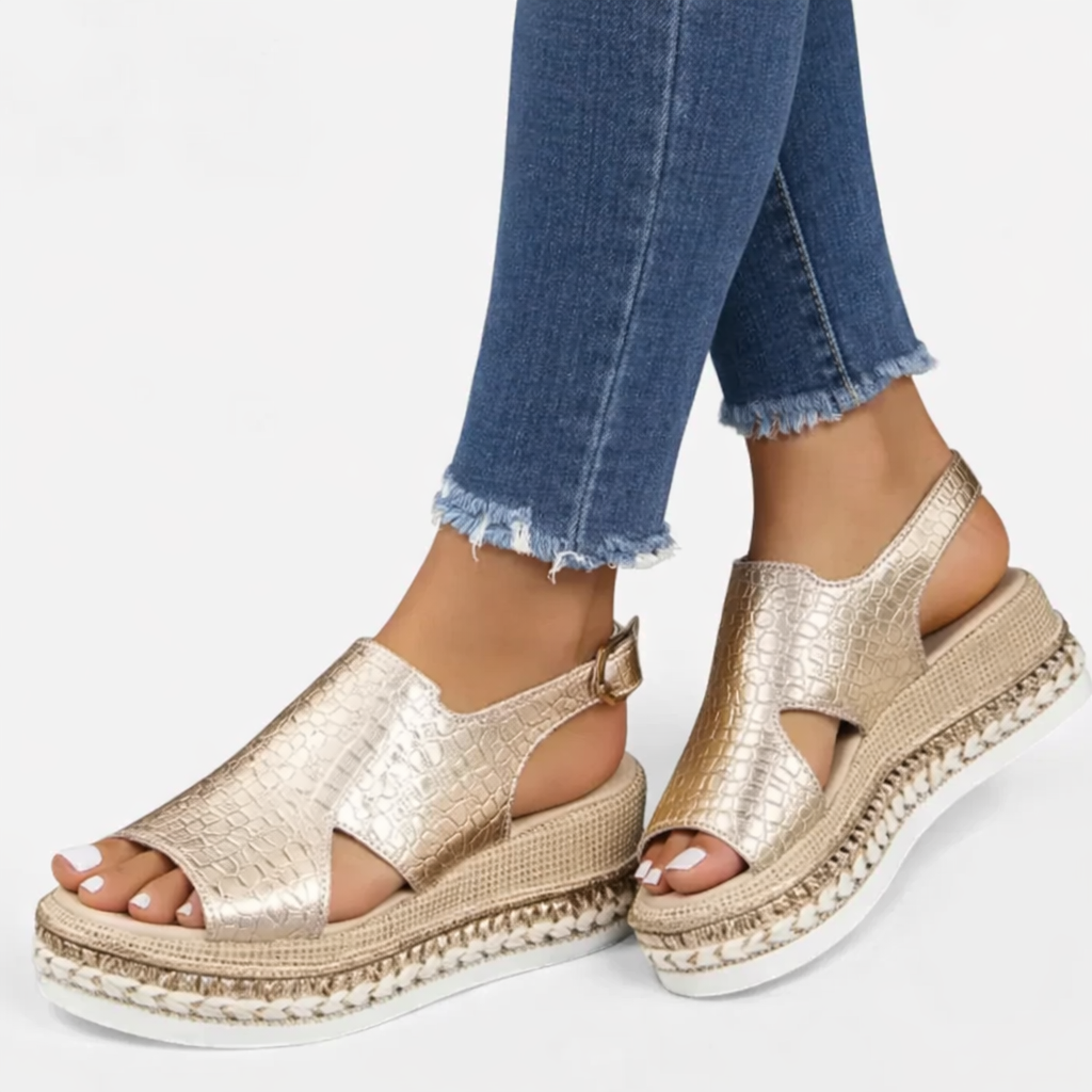 Women’s Platform Sandals Metallic Croc-Effect Wedge Design 3