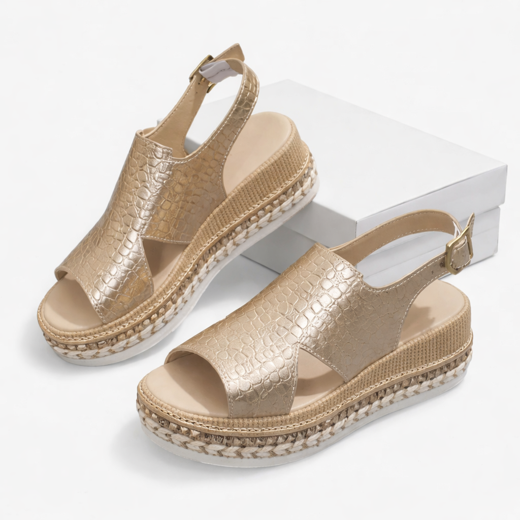 Women’s Platform Sandals Metallic Croc-Effect Wedge Design 4
