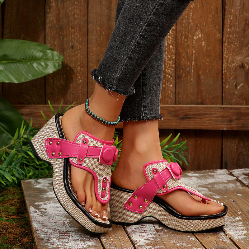 Women’s Platform Sandals Textured Wedge with Layered Straps 4