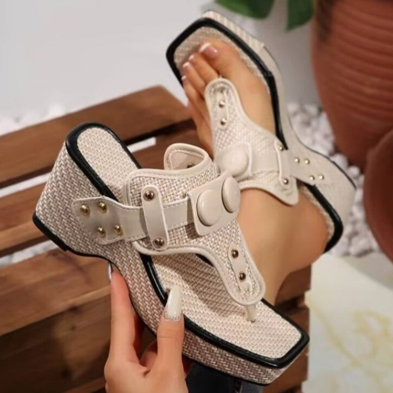 Women’s Platform Sandals Textured Wedge with Layered Straps 5