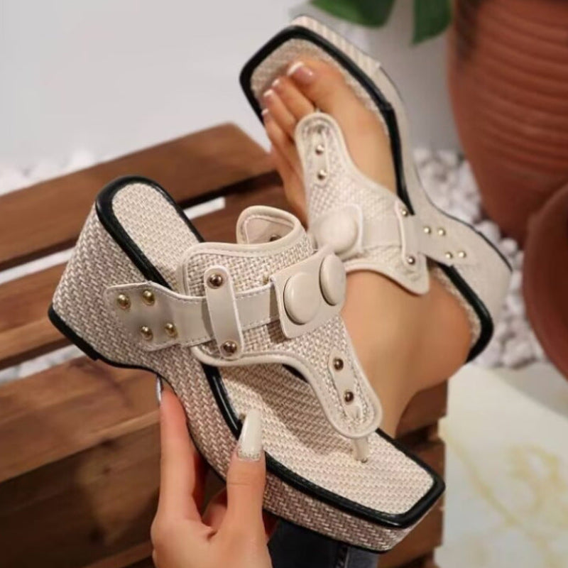 Women’s Platform Sandals Textured Wedge with Layered Straps 6