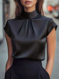 Women’s Pleated Blouse Elegant Mock Neck Design 0