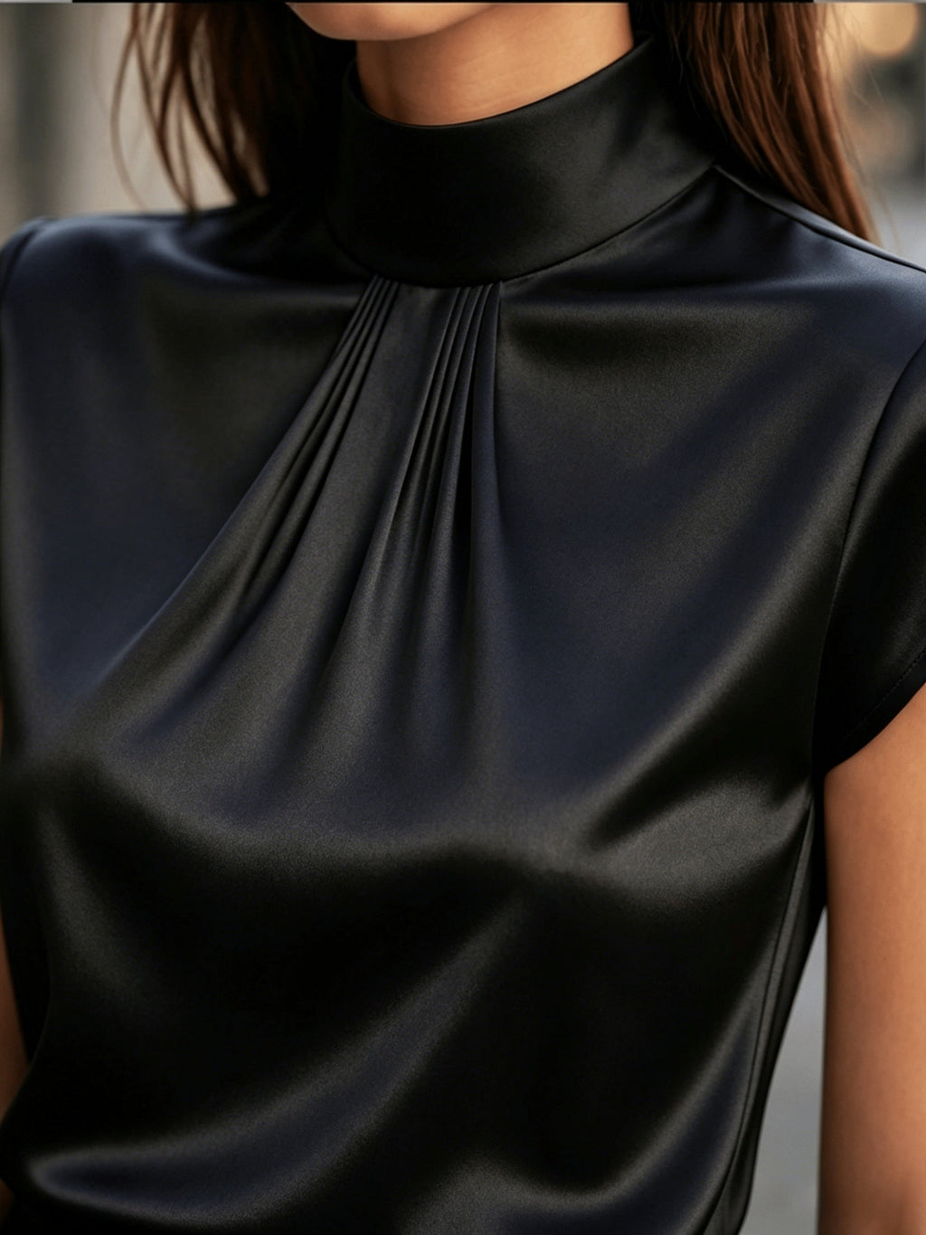 Women’s Pleated Blouse Elegant Mock Neck Design 3
