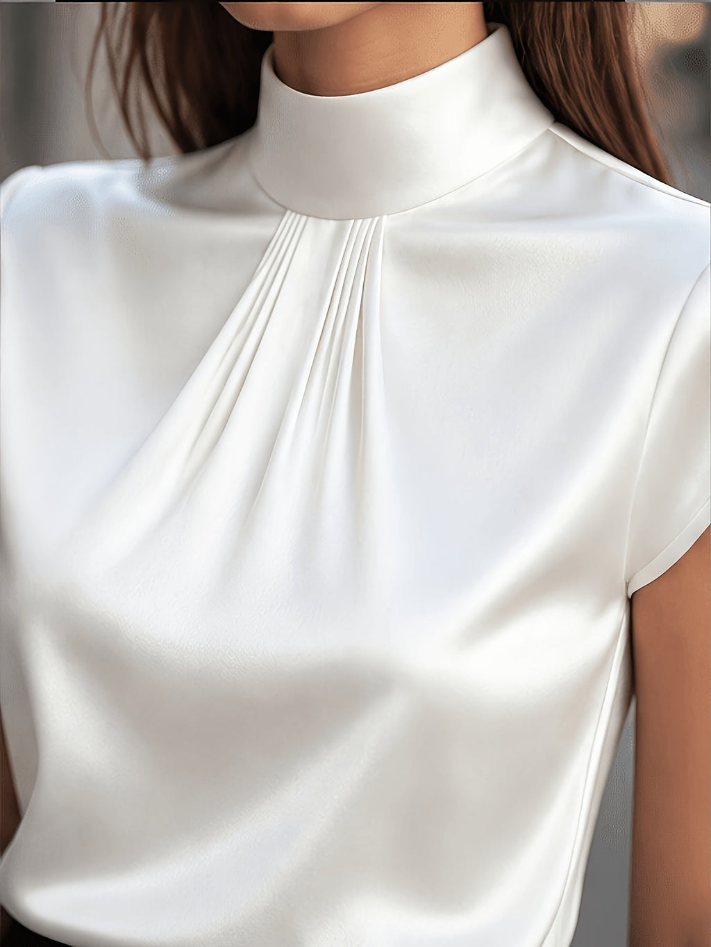 Women’s Pleated Blouse Elegant Mock Neck Design 8