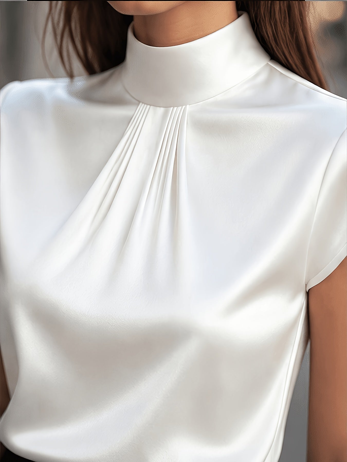 Women’s Pleated Blouse Elegant Mock Neck Design 8