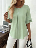Women’s Pleated Blouse with Flared Sleeves Elegant Design 0