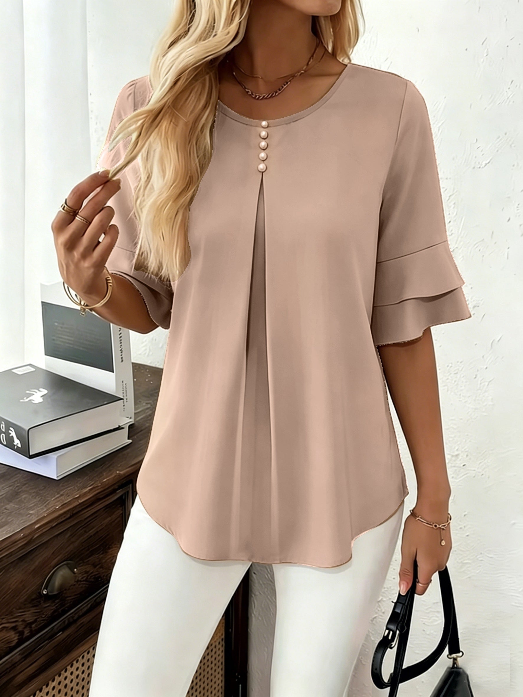 Women’s Pleated Blouse with Flared Sleeves Elegant Design 2