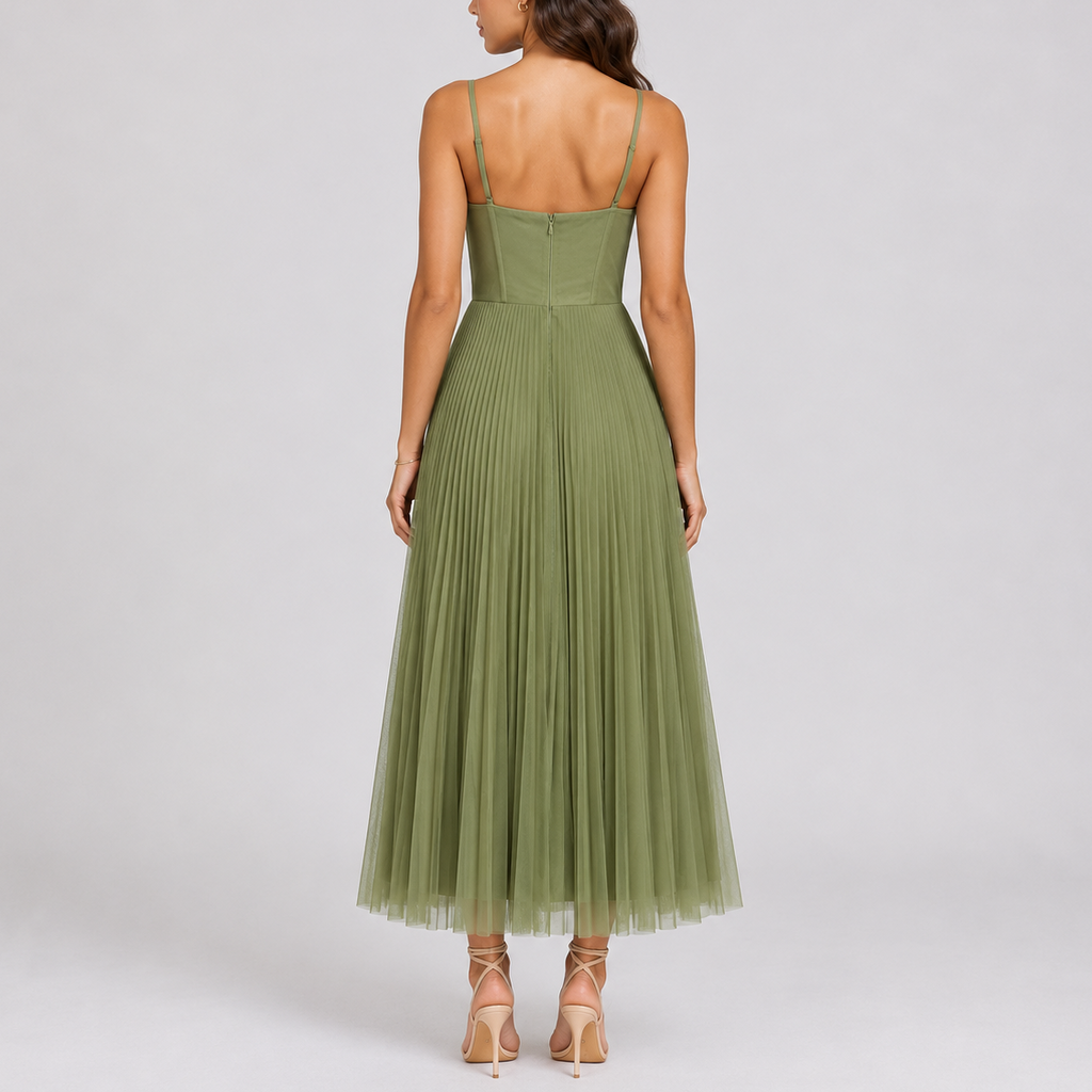 Women's Pleated Maxi Dress Elegant Evening Style 1