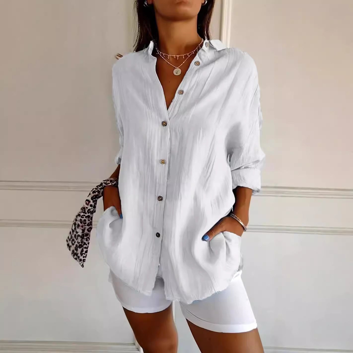 Women’s Pleated Shirt Soft Peach Blossom Fabric 1