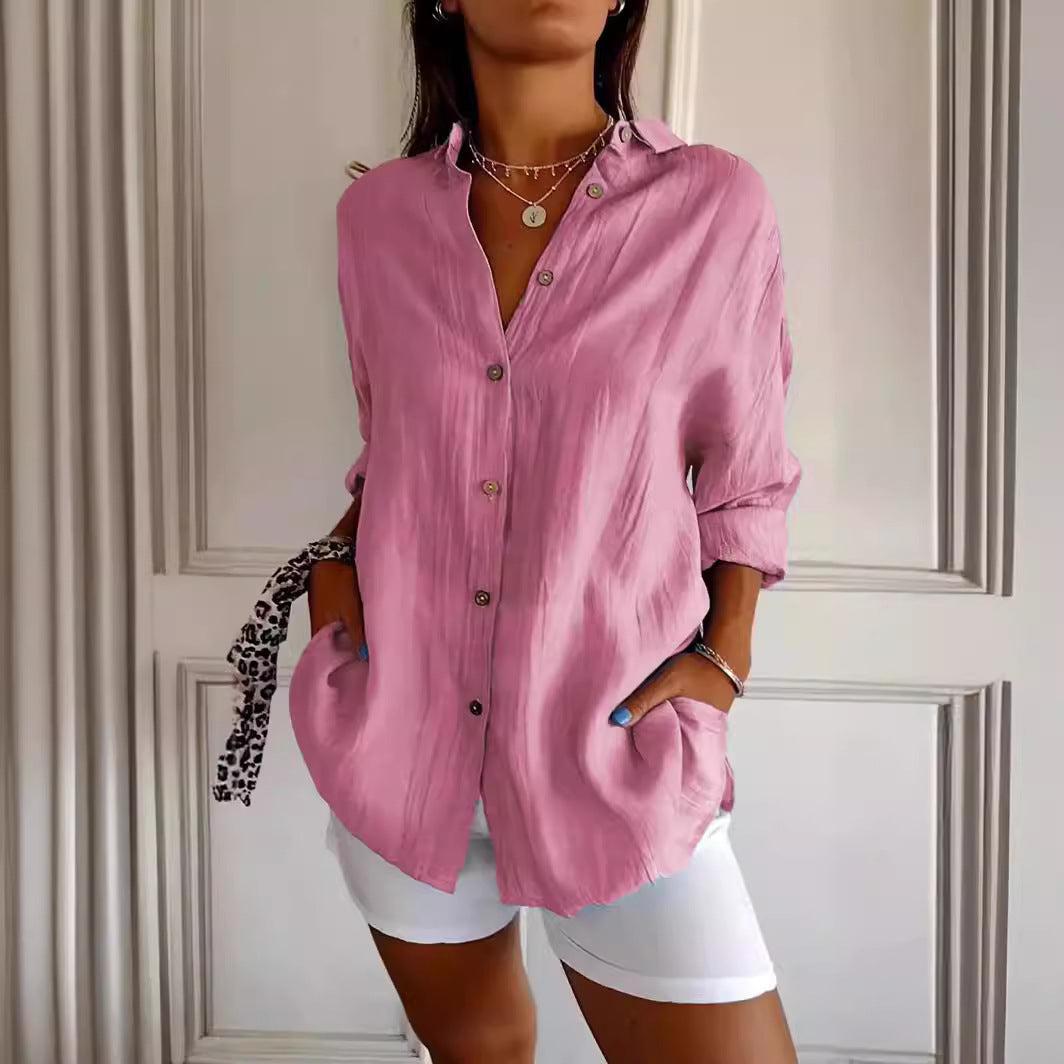 Women’s Pleated Shirt Soft Peach Blossom Fabric 4