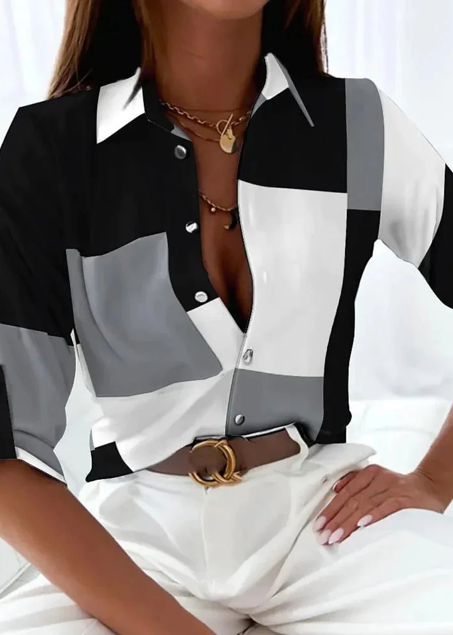 Women’s Plus Size Button-Up Shirt Abstract Geometric Print Design 1