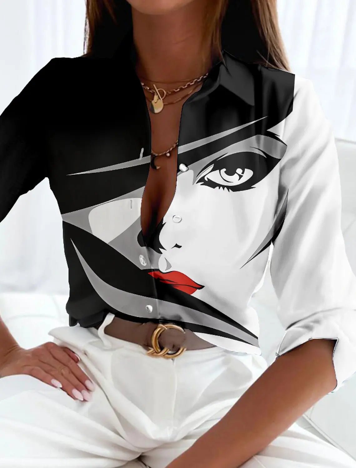 Women’s Plus Size Button-Up Shirt Abstract Geometric Print Design 2