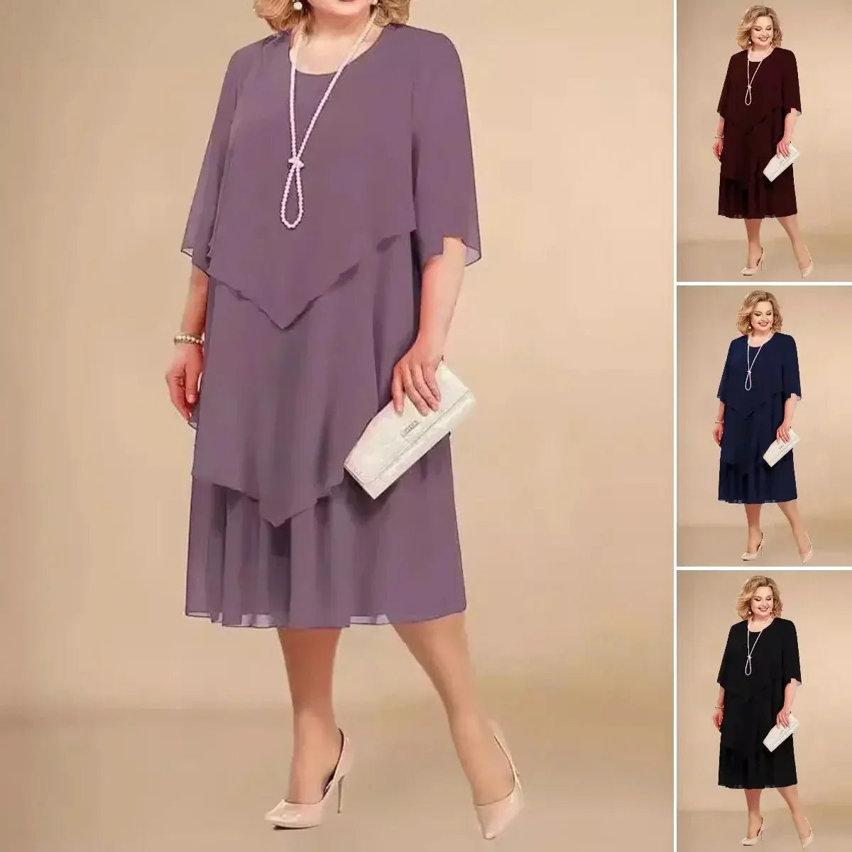 Women’s Plus Size Chiffon Dress Asymmetrical Knee Length for Weddings and Formal Events 5