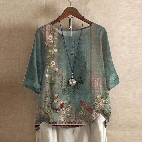Women’s Plus Size Floral Blouse Relaxed Vintage Summer Style 0