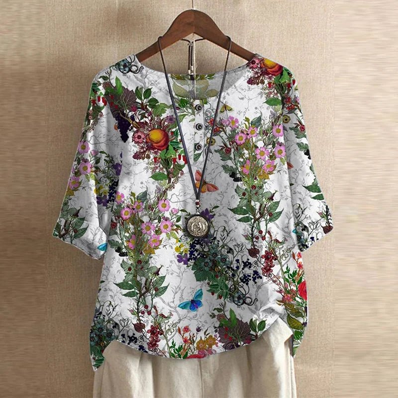 Women’s Plus Size Floral Blouse Relaxed Vintage Summer Style 10