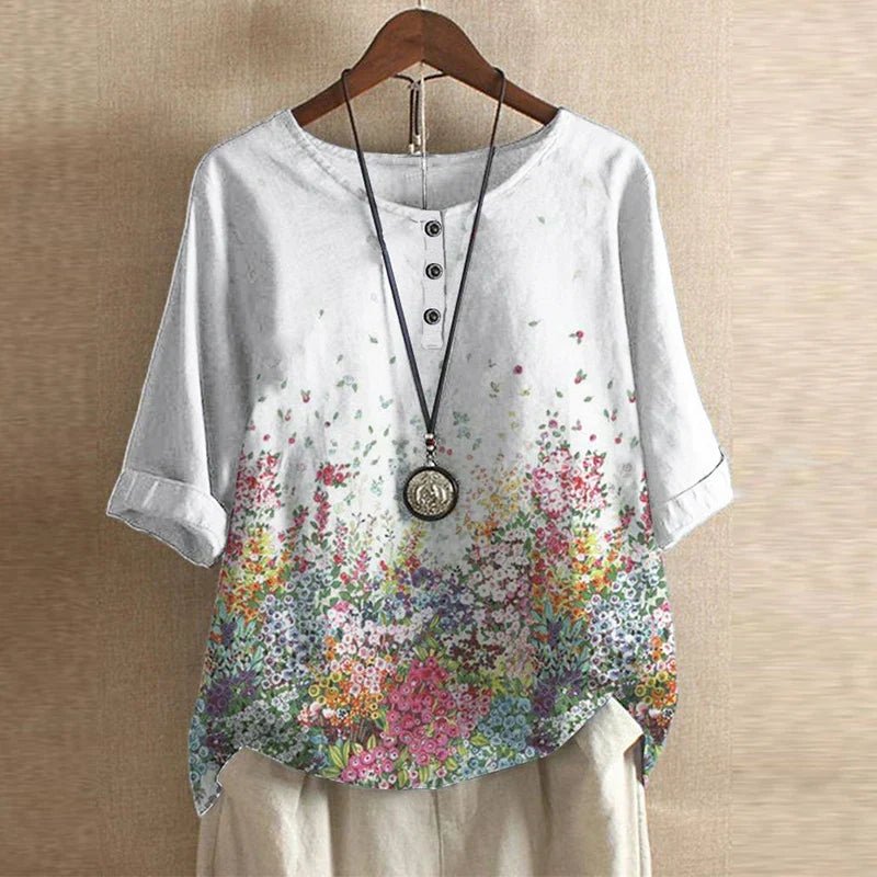 Women’s Plus Size Floral Blouse Relaxed Vintage Summer Style 6