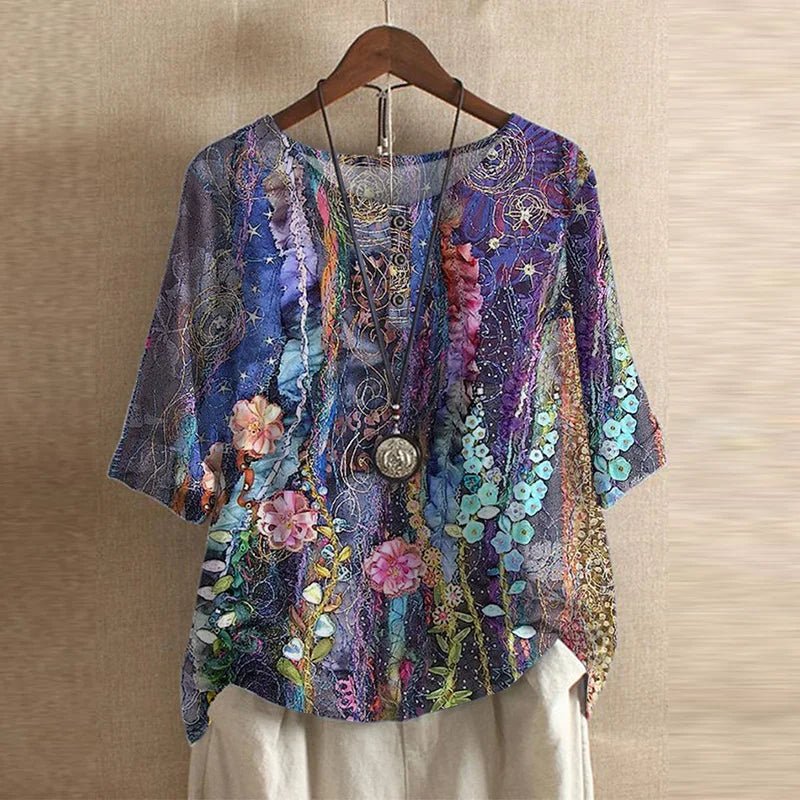 Women’s Plus Size Floral Blouse Relaxed Vintage Summer Style 8
