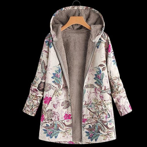 Women’s Plus Size Floral Hooded Coat Cozy Fleece Lining for Winter 0