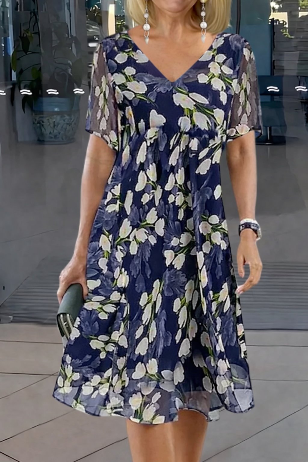 Women’s Plus Size Floral Midi Dress Elegant V-Neck Design 0
