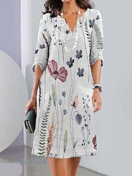 Women’s Plus Size Floral Midi Dress Elegant V-Neck Design 1