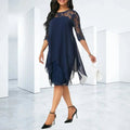 Women’s Plus Size Lace Chiffon Dress Elegant Quarter Sleeve Style 0