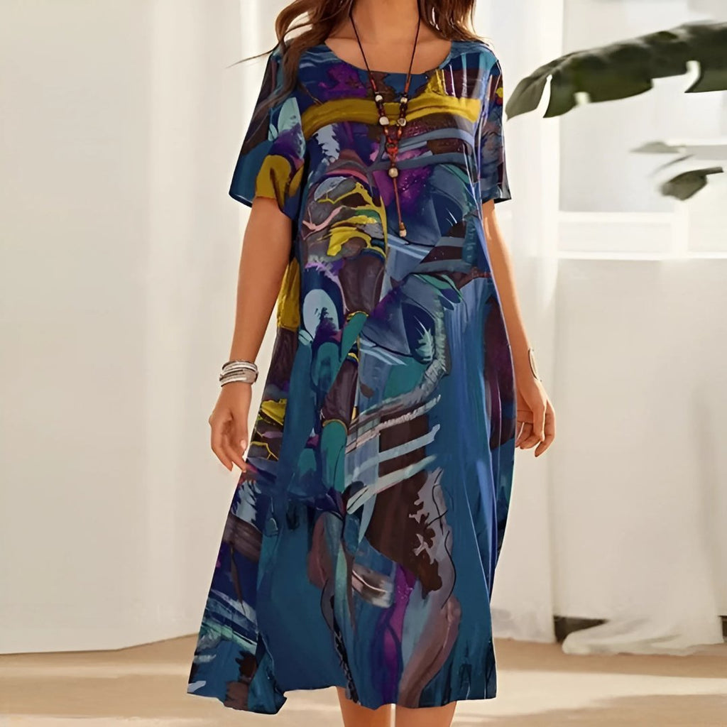 Women’s Plus Size Maxi Dress Short Sleeve Abstract Print Design 0