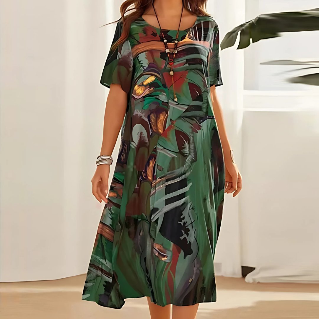 Women’s Plus Size Maxi Dress Short Sleeve Abstract Print Design 1