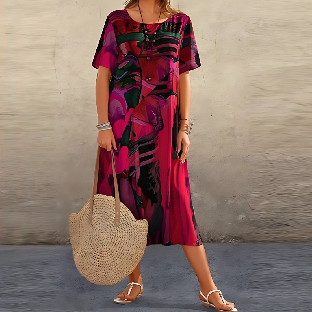 Women’s Plus Size Maxi Dress Short Sleeve Abstract Print Design 2