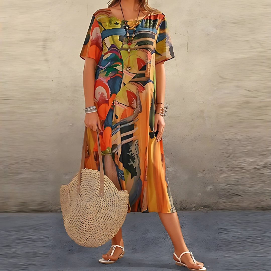 Women’s Plus Size Maxi Dress Short Sleeve Abstract Print Design 3