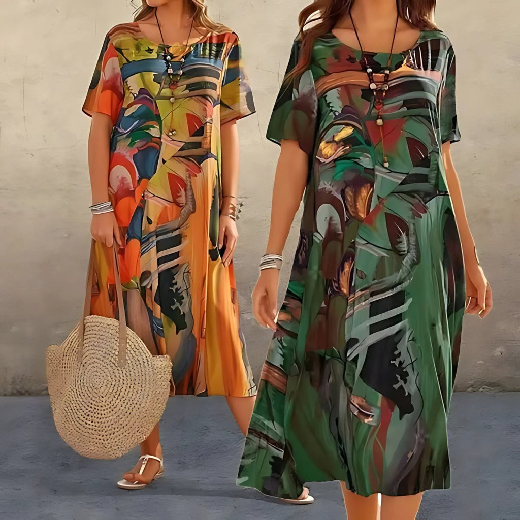Women’s Plus Size Maxi Dress Short Sleeve Abstract Print Design 5