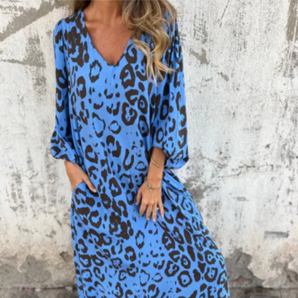 Women’s Plus Size Maxi Dress V-Neck Long Sleeve Leopard Print 4