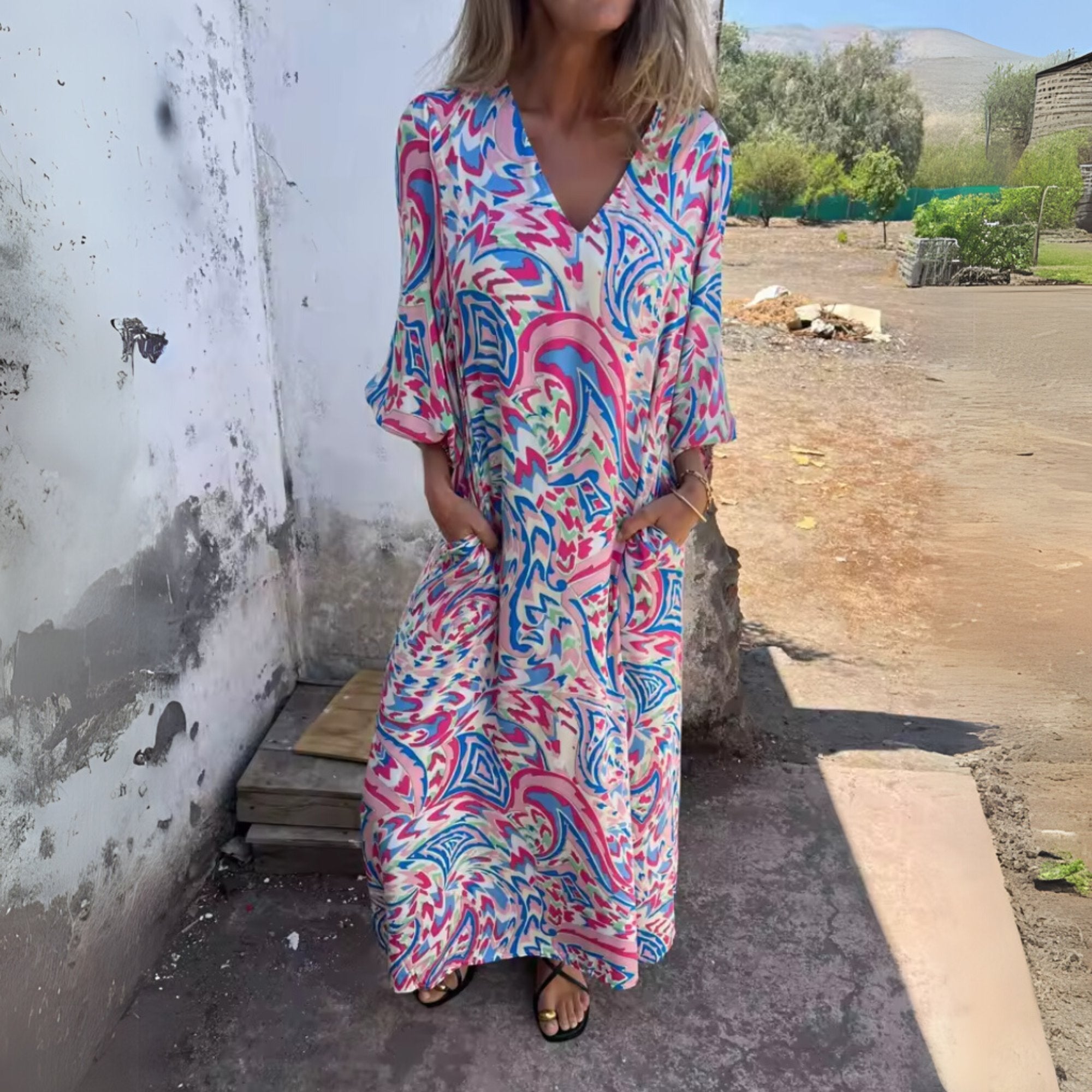 Women’s Plus Size Maxi Dress V-Neck Long Sleeve Leopard Print 8