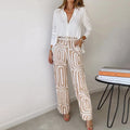 Women’s Plus Size Two Piece Set Elegant Button-Up Shirt and Wide Leg Pants 0