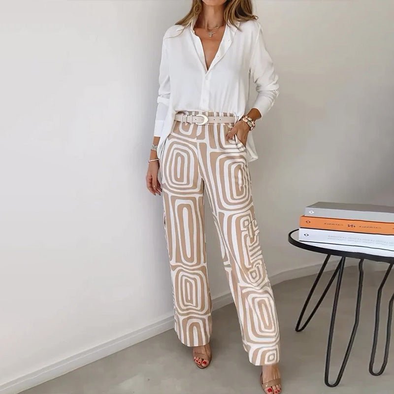 Women’s Plus Size Two Piece Set Elegant Button-Up Shirt and Wide Leg Pants 0