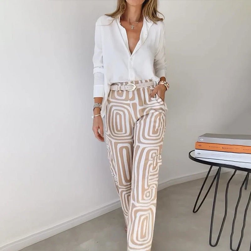 Women’s Plus Size Two Piece Set Elegant Button-Up Shirt and Wide Leg Pants 2