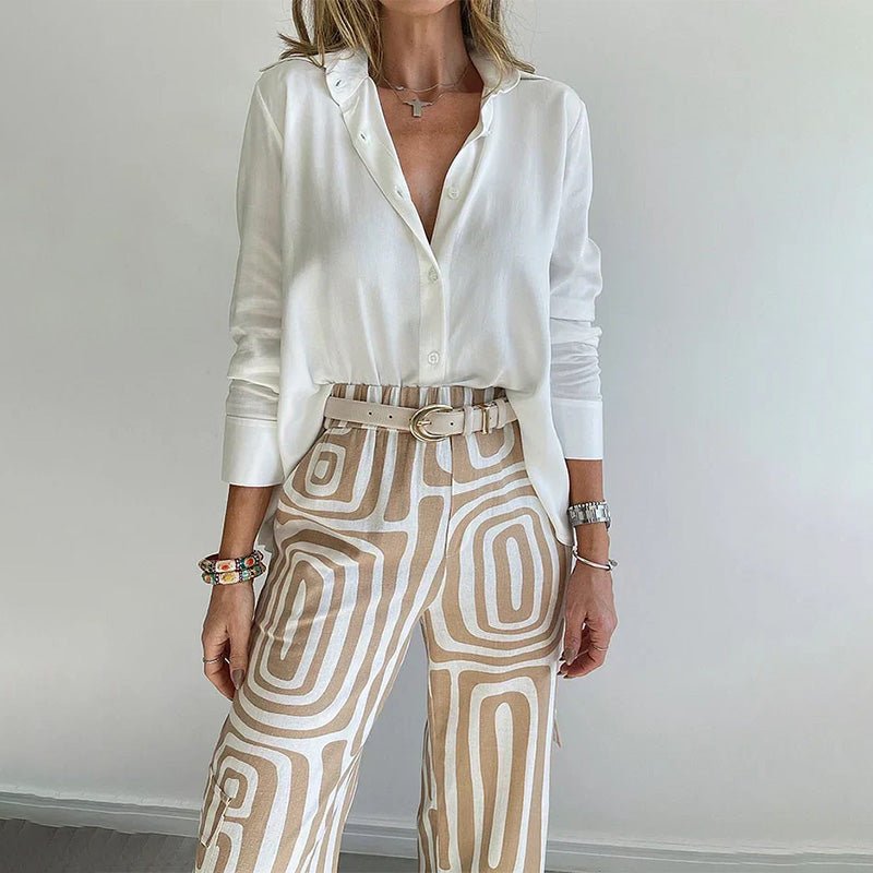Women’s Plus Size Two Piece Set Elegant Button-Up Shirt and Wide Leg Pants 3