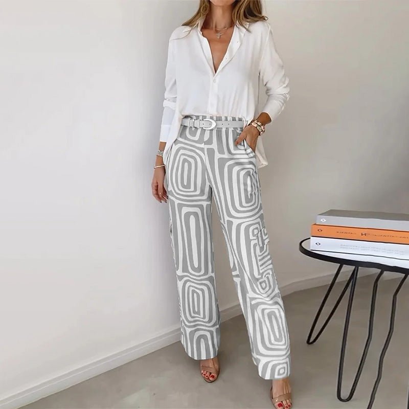 Women’s Plus Size Two Piece Set Elegant Button-Up Shirt and Wide Leg Pants 4