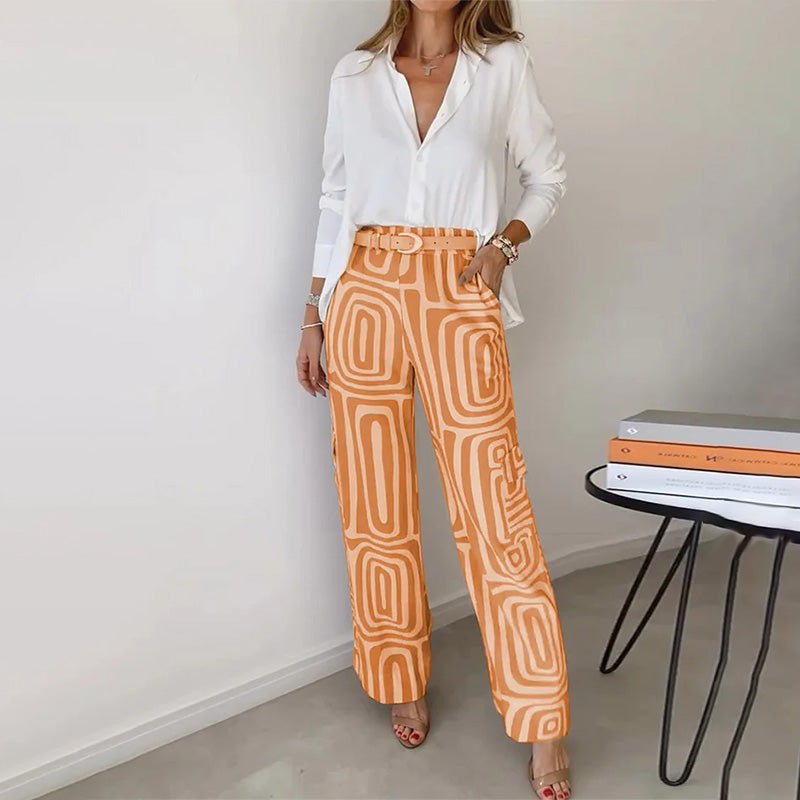 Women’s Plus Size Two Piece Set Elegant Button-Up Shirt and Wide Leg Pants 5