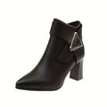 Women’s Pointed-Toe Ankle Boots with Block Heel and Buckle Detail 0