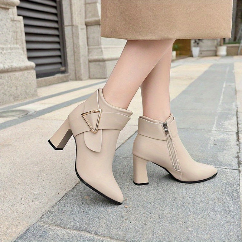 Women’s Pointed-Toe Ankle Boots with Block Heel and Buckle Detail 1
