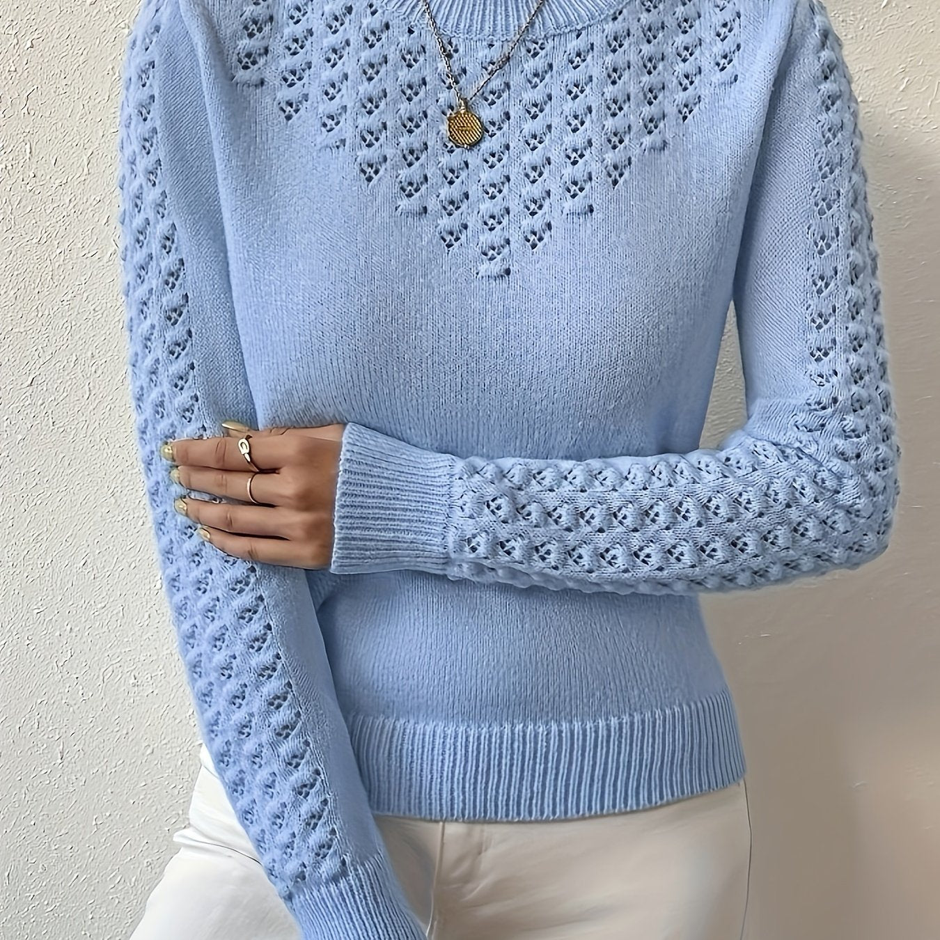 Women’s Pointelle-Knit Sweater Elegant Everyday Layer 0