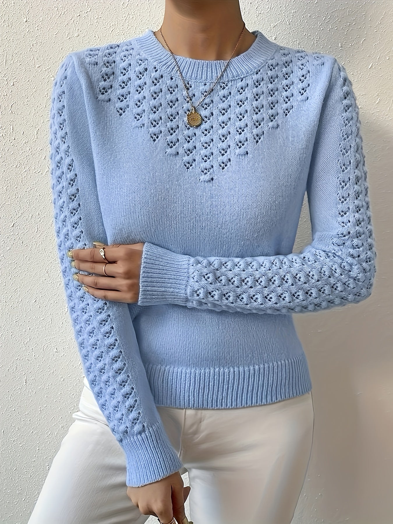 Women’s Pointelle-Knit Sweater Elegant Everyday Layer 1